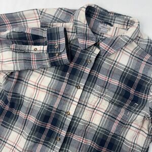Carhartt Shirt Womens Large Green Pink Plaid Roll Tab Sleeve Button Down